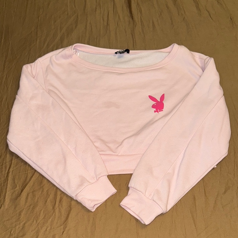 Pink Cropped Playboy Sweatshirt